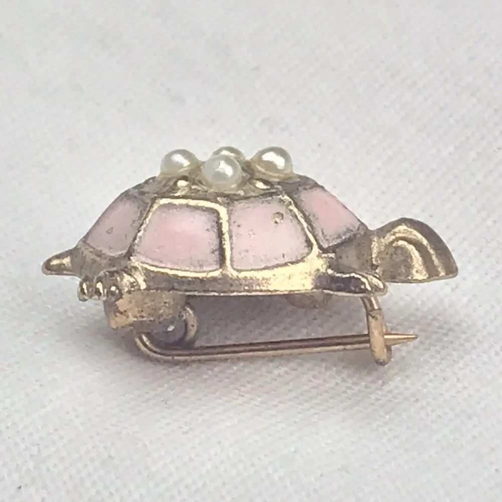Turtle Pin Brooch Fancy Shell Enamel Jeweled Vintage